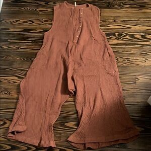 Rust Sleeveless Button-Front Jumpsuit